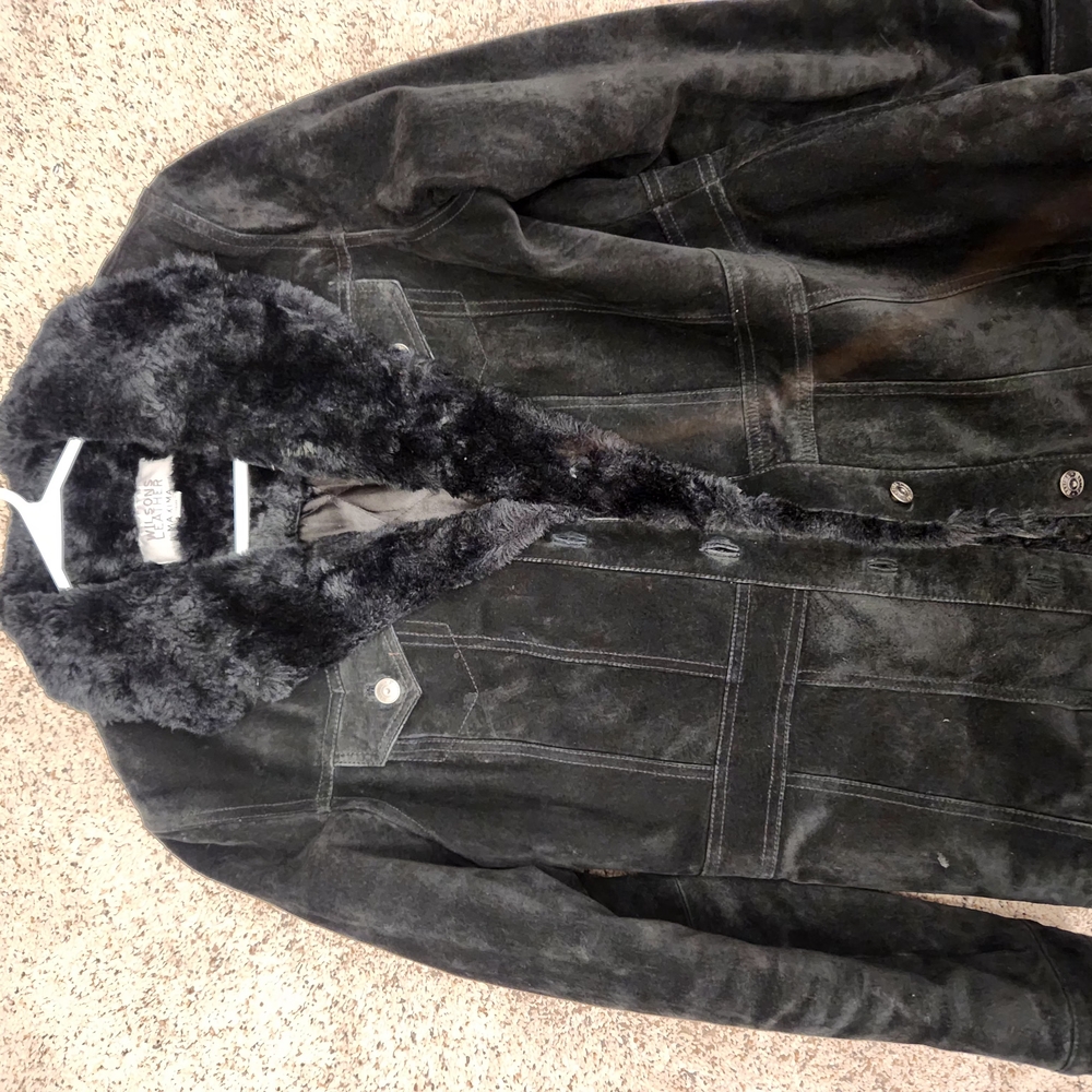 Men's Black Suede Jacket with Faux Fur Collar